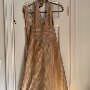Tommy Bahama silk striped halter in beige, pink, and light blue w/belt